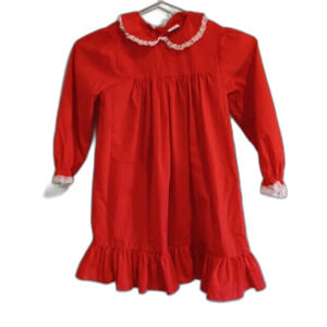 VTG Bryan Red White Long Sleeve Lace Trim Dress 6 Toddler Girl USA Ruffle